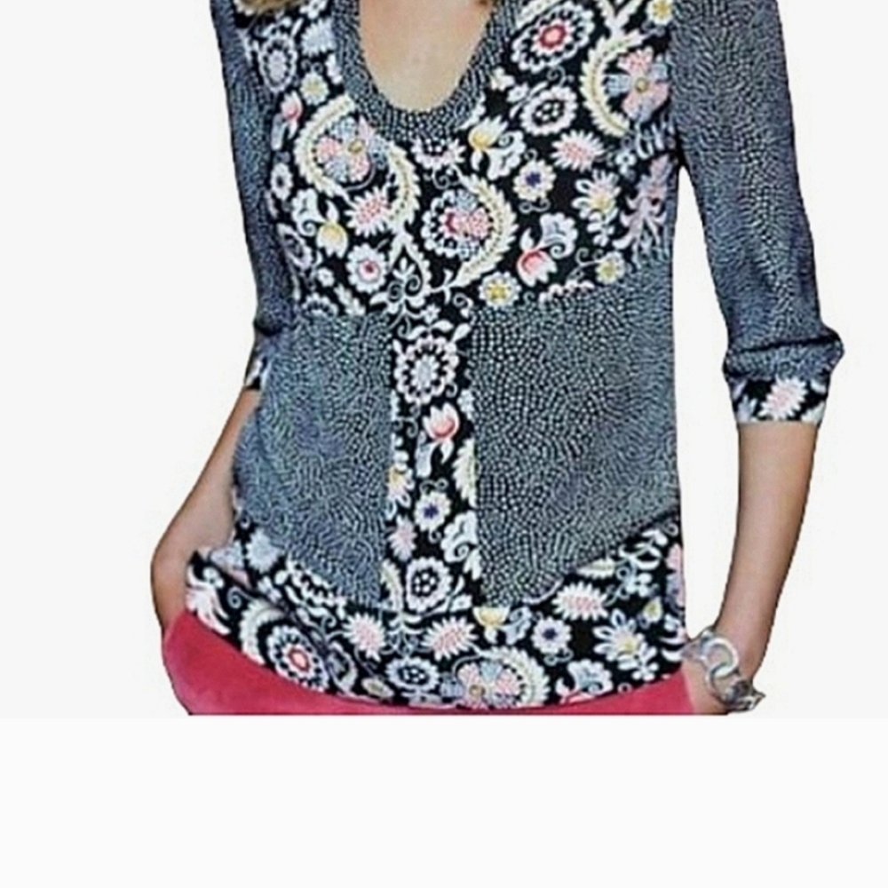 Boden Mollie Patchwork 3/4 Sleeve Colorblock Blouse